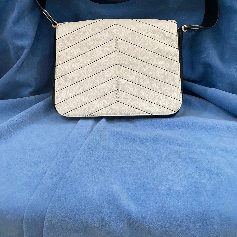 BODHI leather black and white satchel, top handle handbag.